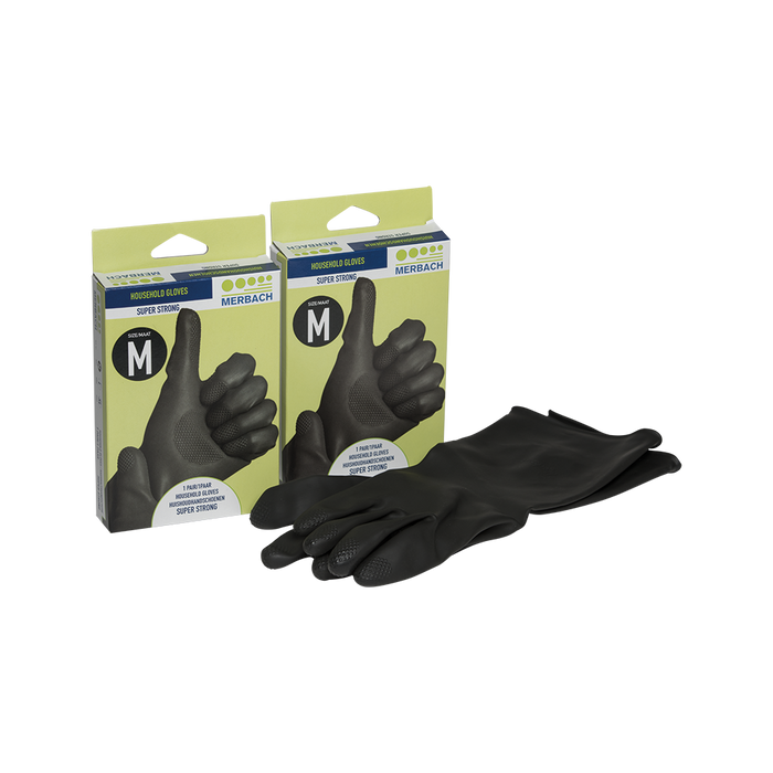 Merbach latex superstrong zwart XL 1 paar huishoud handschoenen
