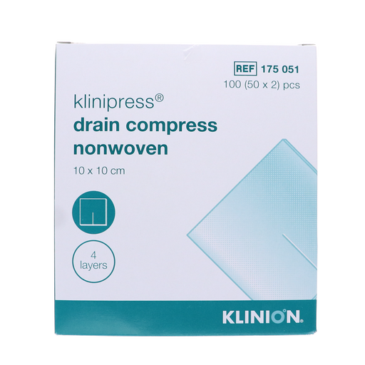 Afbeelding Klinipress Nonwoven Drainkompres  splitkompres 10x10cm, 4 lagen steriel, 100 stuks