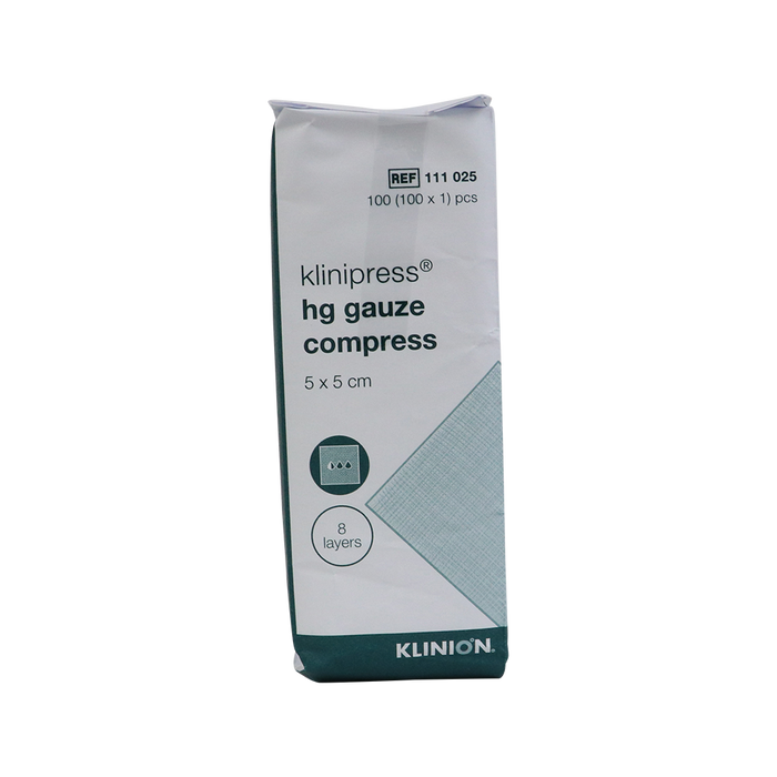 Klinion HG kompres niet steriel 5 x 5 cm (100 stuks) 8 laags