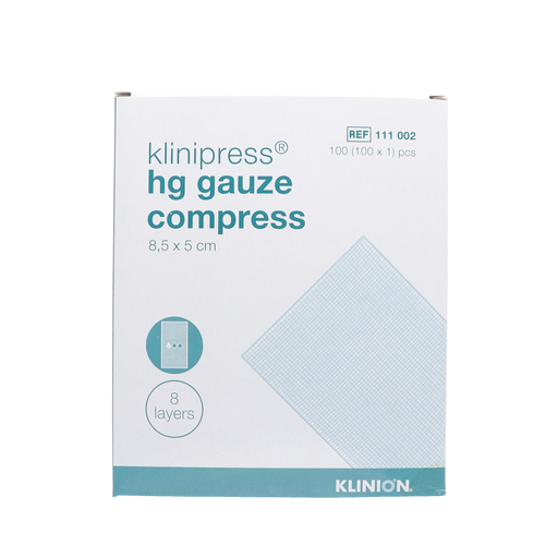 Afbeelding Klinipress HG Gaaskompres Steriel 8,50x5cm, 8 lagen, 100 stuks