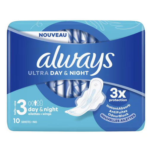 Afbeelding van Always Ultra Maandverband '10 Day & Night (met vleugels) verpakking