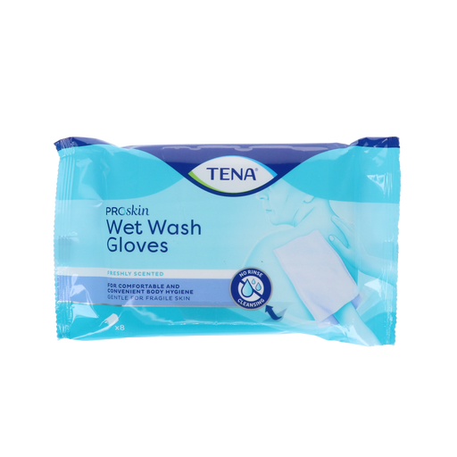 Afbeelding TENA Wet Wash Gloves Fris Geurend - 8 Stuks