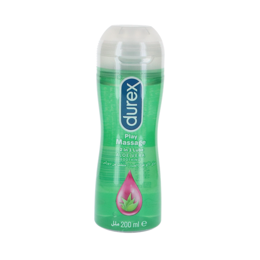 Durex Lube 200ml 2in1 Soothing fles op een witte achtergrond