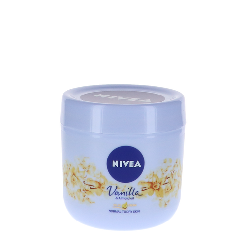 Nivea Crème Vanilla & Almond Oil 400ml in een witte pot met een vleugje beige