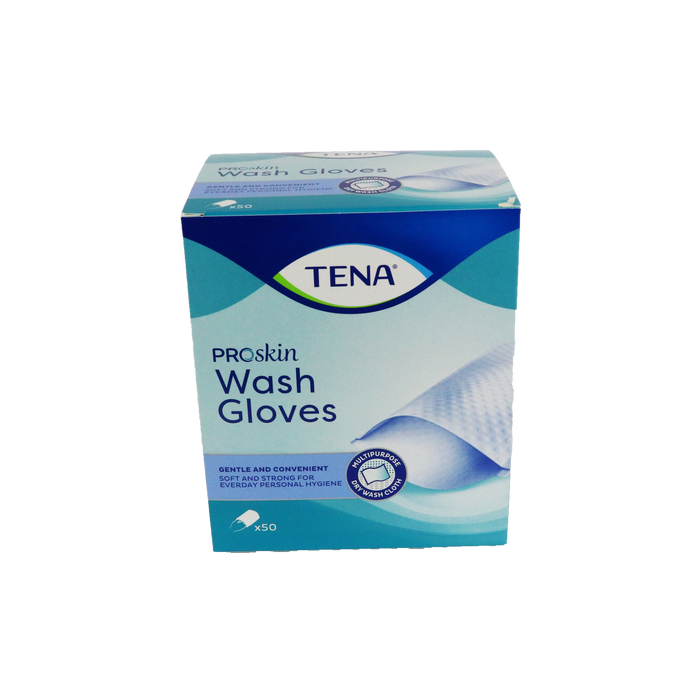  TENA Proskin 清洁手套, 50 片装 (740701)。