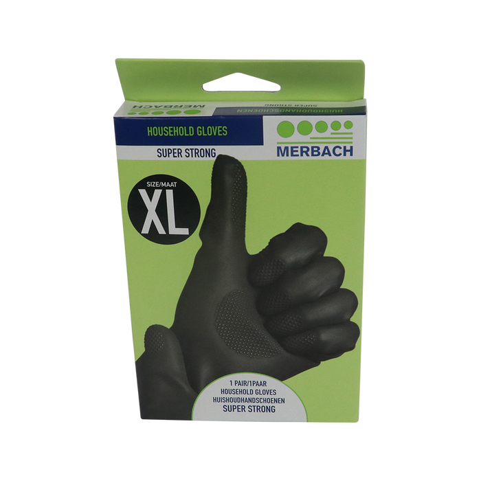 Merbach乳胶超强黑色家用手套 - XL - 1双